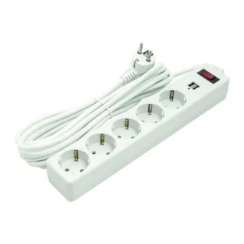 Predlžovací kábel do domácnosti 5 m, 5 zásuviek, 2x USB, s vypínačom