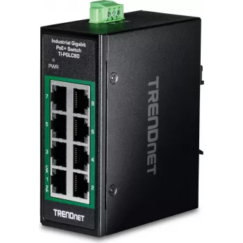 TRENDnet 8-portový priemyselný Gigabit PoE+ DIN lišta mini switch (TI-PGLC80)