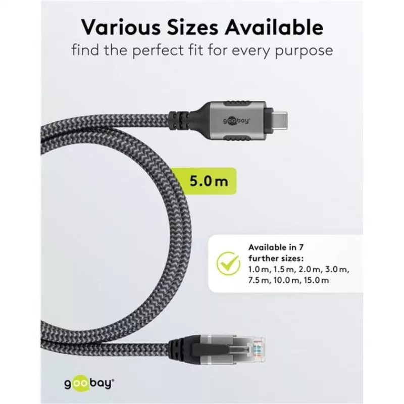 Goobay 70752 ethernetový kábel USB-C 3.1 na RJ45, Cat6 F/UTP, 5 m, čierny/strieborný