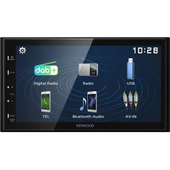 Kenwood Electronics DMX129DAB. Farba produktu: Čierna, DIN veľkosť: 2 DIN, Výstupný výkon: 64 W. Audio D/A konvertor: 24bit, Podporované audio formáty: