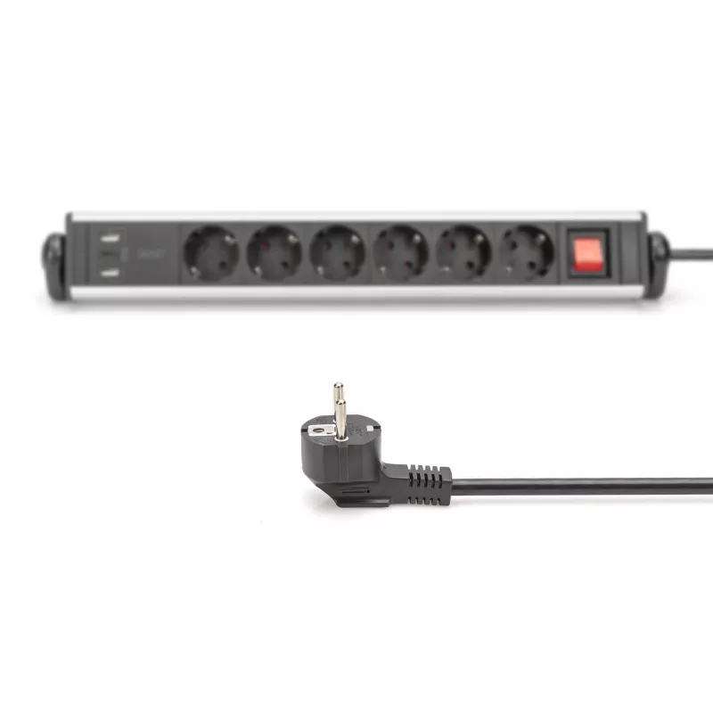 Digitus 6-násobná kancelárska predlžovacia zásuvka s 3x USB portami 1,5 m kábel