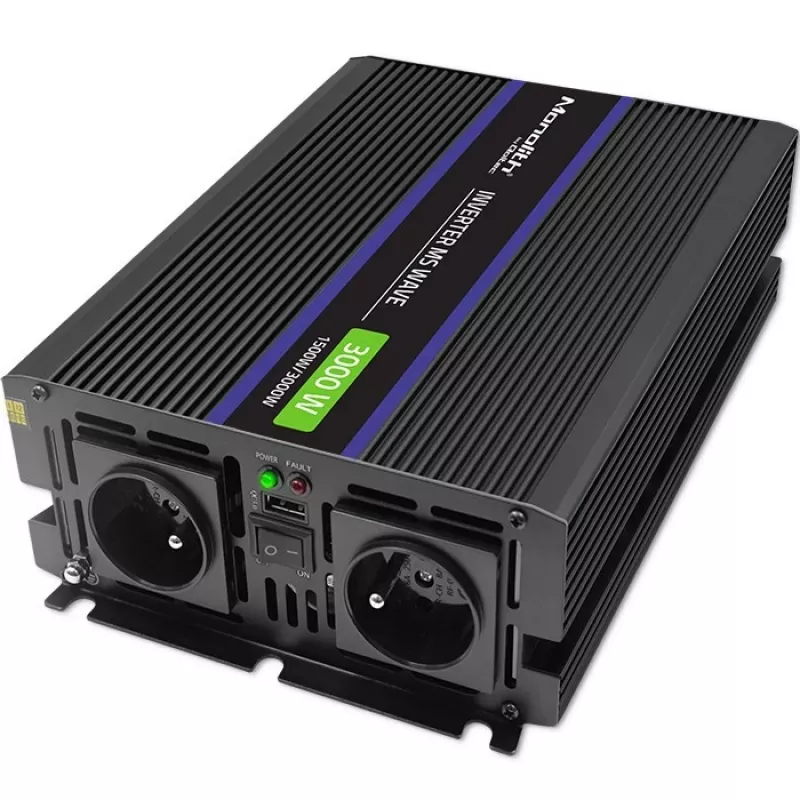 Invertor QOLTEC Monolith 3000 MS Wave, 12V→230V, 1500/3000W, s USB