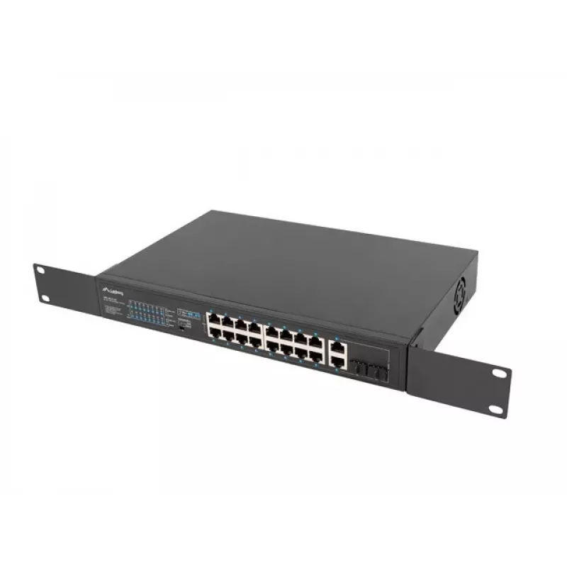 Lanberg RSFE-16P-2C-250 nespravovaný PoE+ prepínač, 16x 10/100 PoE+, 2x Gigabit Combo, 250 W, 1U rack