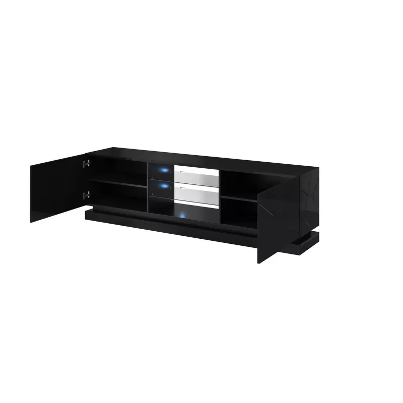 Cama TV skrinka QIU 200 MDF čierna lesklá/čierna lesklá