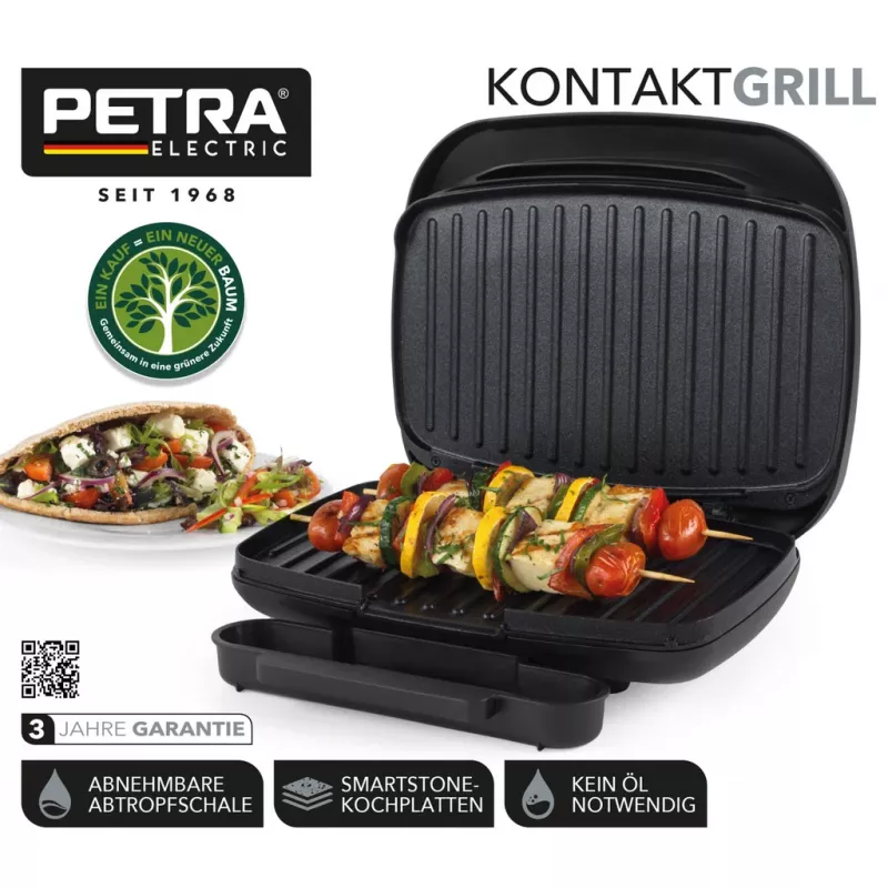 Elektrický gril Petra PT4366MBLKVDE čierny s nepriľnavým povrchom a nastaviteľnou teplotou