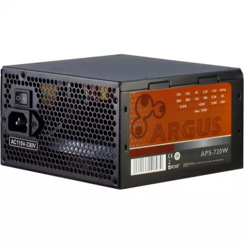 INTER TECH Argus APS-720W - napájací zdroj (115-230 V, 20+4 Pin ATX, 47-63 Hz, 12V1,+12V2,+3.3V,+5V,+5Vsb,12V, aktívny, ATX, čierna)