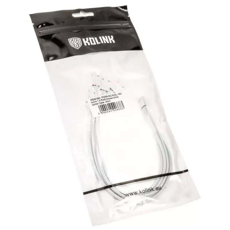 Kolink 1-4 PWM rozbočovací kábel ventilátorov - 35cm, opletený, biely (PGW-AC-KOL-161)