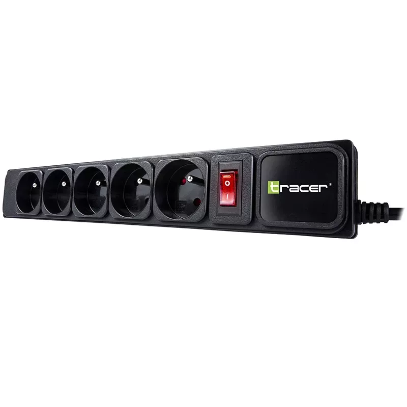 Tracer PowerGear čierna 5 AC zásuviek 1,5 m 2300 W