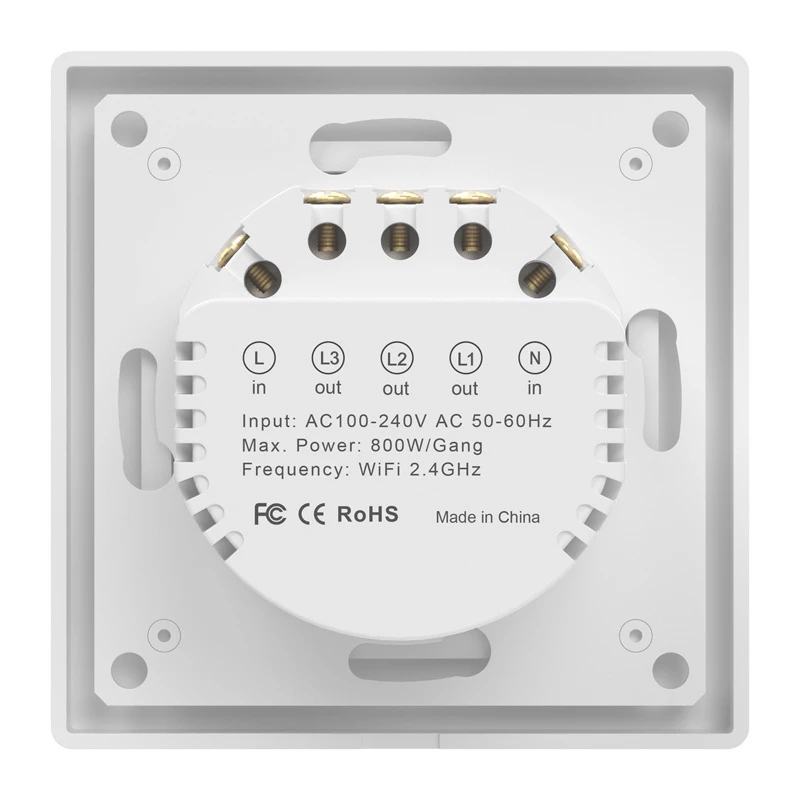 Avatto TS20-EU-W3 dotykový vypínač svetla WiFi, 3-kanálový, AC 100-240V, 10 A, Tuya/Smart Life