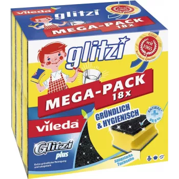 Čistiaca špongia VILEDA Glitzi plus MEGA-PACK 18x — sada drhnúcich špongií na riad a povrchy