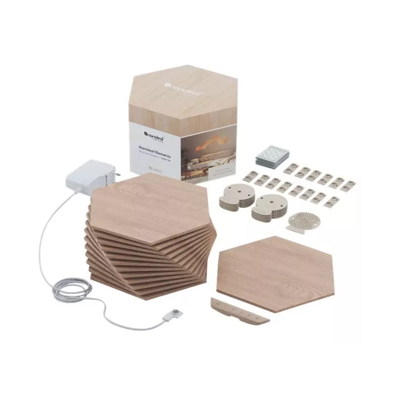 Nanoleaf | Elements Wood Look Hexagons Starter Kit (13 panelov) | studená biela + teplá biela