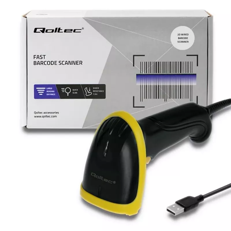 Qoltec 50867 laserová čítačka čiarových kódov 1D/2D, USB, čierna