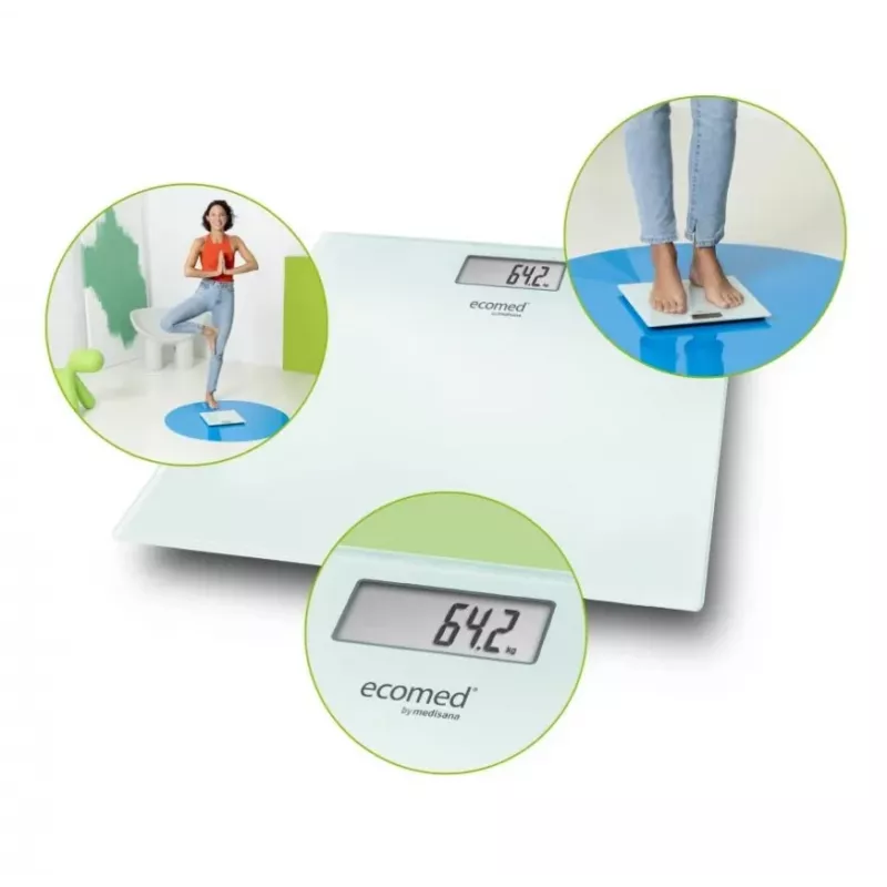 Ecomed by Medisana PS-72E osobná váha – 150 kg, sklenená plošina, biela
