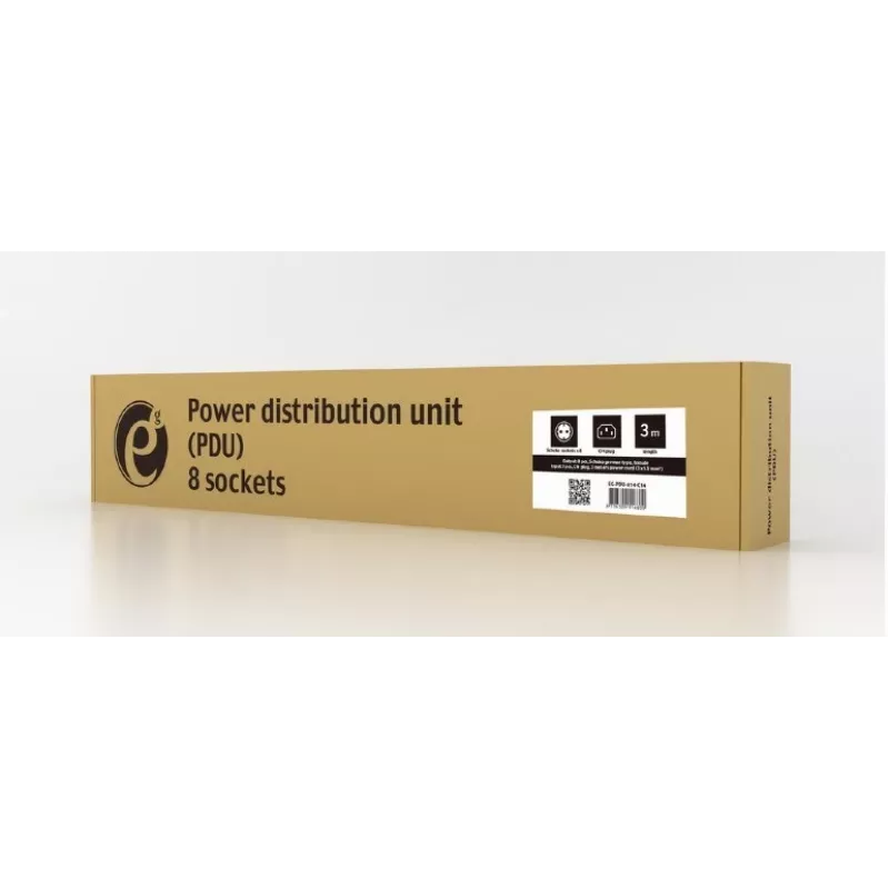 Power Distribution Unit GEMBIRD EG-PDU-014-C14, 8 AC výstupov, C14 vstup, 3 m kábel, 1U, 3680 W, 10 A, hliník, čierna