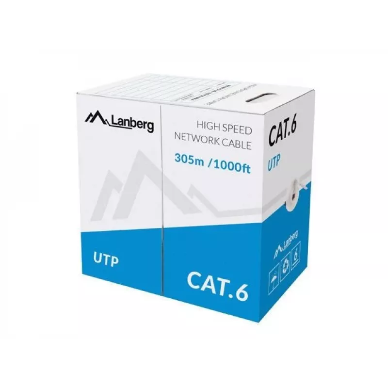 LANBERG sieťový kábel Cat6 U/UTP LCU6-11CU-0305-S, 305 m, 23 AWG, sivý, HDPE plášť