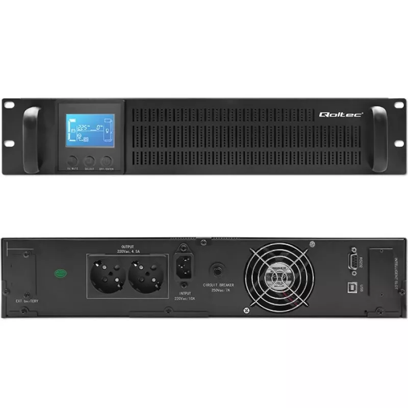 Qoltec 53945 Rack UPS, 1 kVA, 800 W, LCD