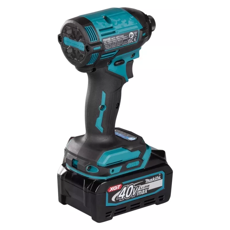 Makita TD002GD202 aku rázový uťahovák, 40 V XGT, bezuhlíkový, 220 Nm, 1/4" šesťhran, LED svetlo, vrátane 2x 2,5 Ah Li-Ion akumulátorov, rýchlonabíjačky a kufríka