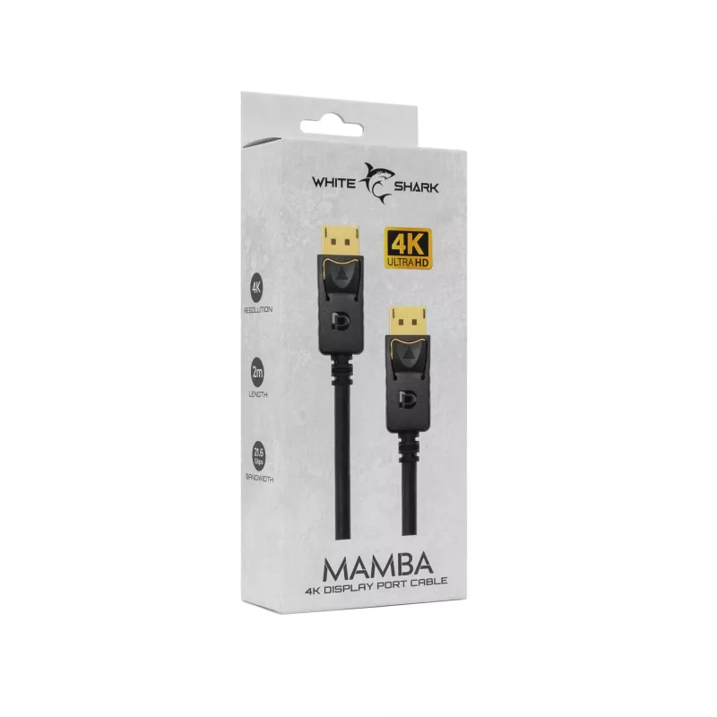 DisplayPort kábel White Shark MAMBA 2m – 4K 60Hz, kompatibilný s 2.0