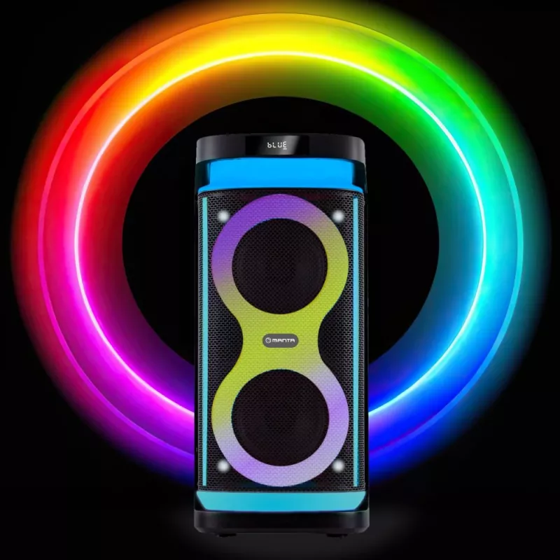 Prenosný reproduktor MANTA SPK0601B100, 100 W, Bluetooth, karaoke, bezdrôtový mikrofón, batéria, ekvalizér, disco osvetlenie