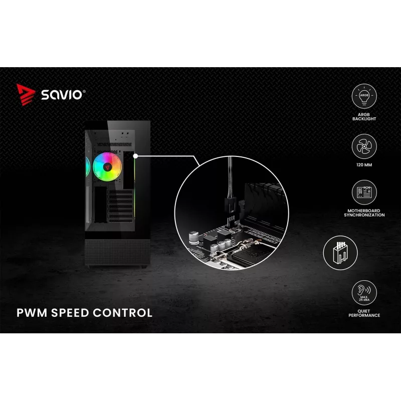 SAVIO Blast 120mm ARGB PWM ventilátor do skrine - čierny