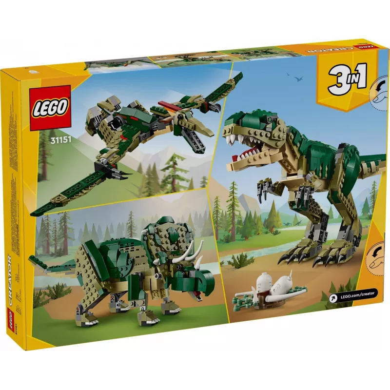 Konštrukčná hračka LEGO Creator 3-in-1 T.Rex stavebnica, 626 dielov, 150 mm výška, vek 9+