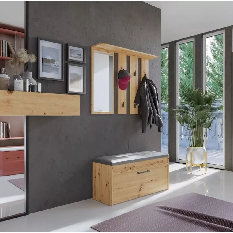 Vešiak + zrkadlo PARMA 100x15x.81.5 cm, artisan oak