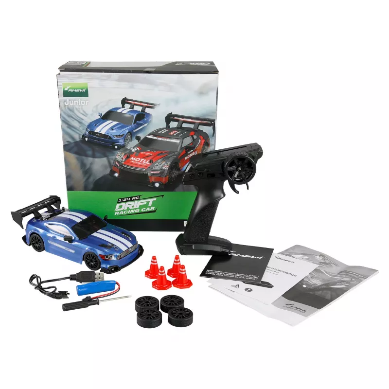 Amewi 21111 Pretekárske auto na drift 4WD 1:24 RTR, modré, s podsvietením podvozku