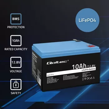 Akumulátorový balík LiFePO4 QOLTEC 10Ah 12,8V 128Wh s integrovaným BMS