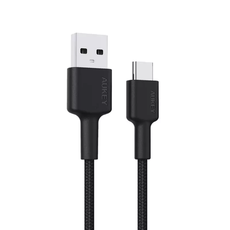 AUKEY CB-CD30 kábel USB-A na USB-C 0,9 m, nylonový oplet, 60W PD, 3A, čierny