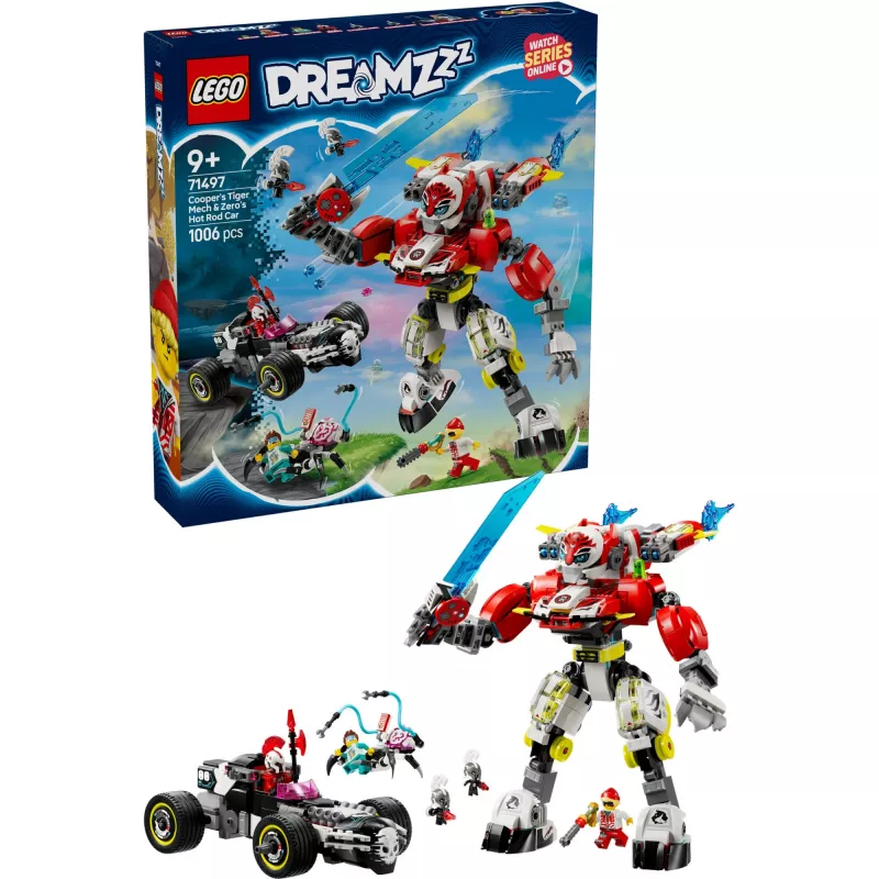 LEGO DREAMZZZ 71497 Cooperov tiger mech a Zerov Hot Rod Car