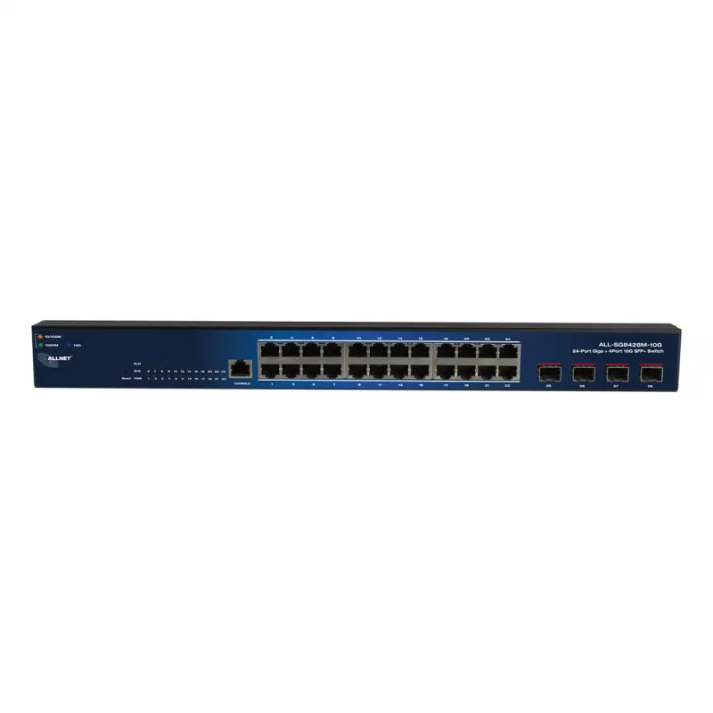 ALLNET switch smart managed Layer2 24 port • 24x GbE • 4x SFP+ • 19 • bez ventilátora • ALL-SG8428M-10G