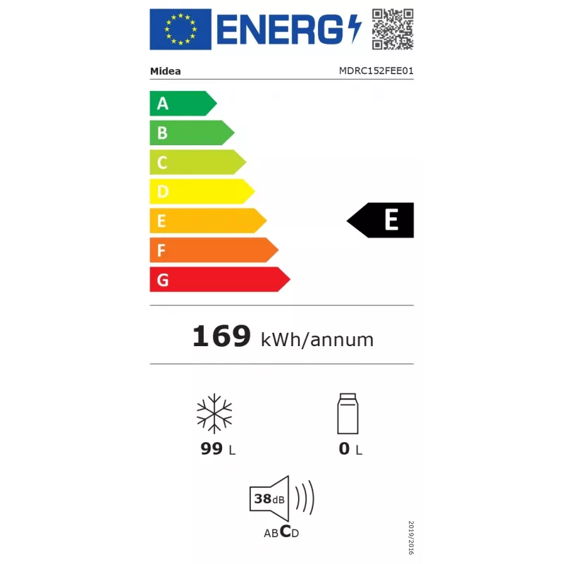 Mraznička Midea MDRC152FEE01, 99 L, energetická trieda E, výška 85 cm, voľne stojaca, biela