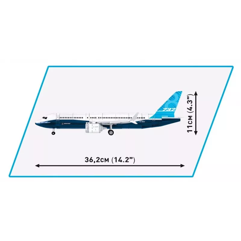 Stavebnica Cobi Boeing 737-8 — 340 dielov, odporúčaný vek 7+, modrá a biela