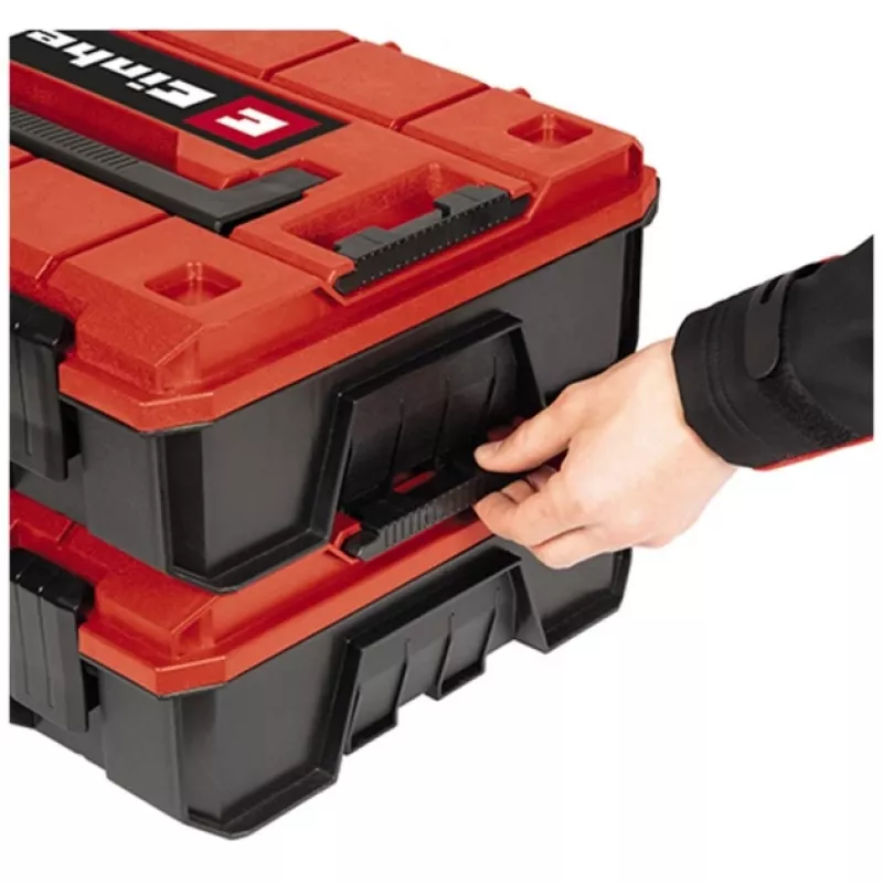 Einhell 4540019 E-Case S-F systémový kufor s mriežkovou penou, odolný voči postriekaniu, polypropylén, nosnosť 25 kg, čierny/červený
