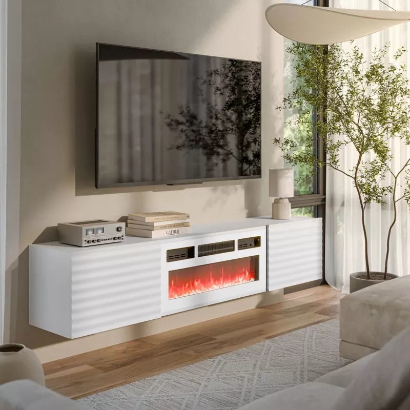 Cama TV skrinka TULA 183x35x37 biela matná + biela rímsa