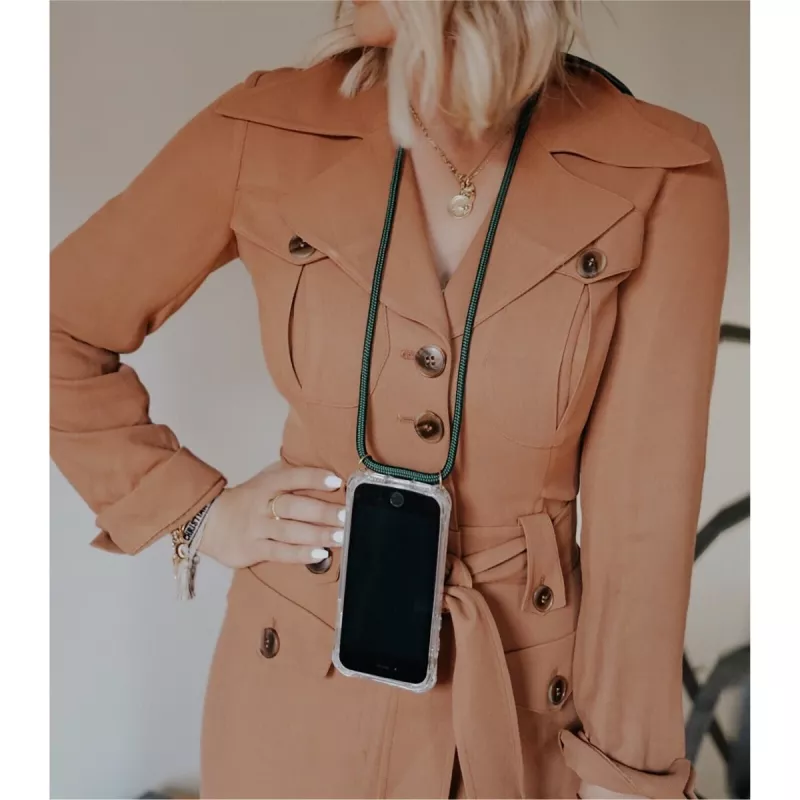 Obal na telefón na krk Lookabe loo014 pre iPhone XR – zlato-zelené ochranné puzdro s pásikom