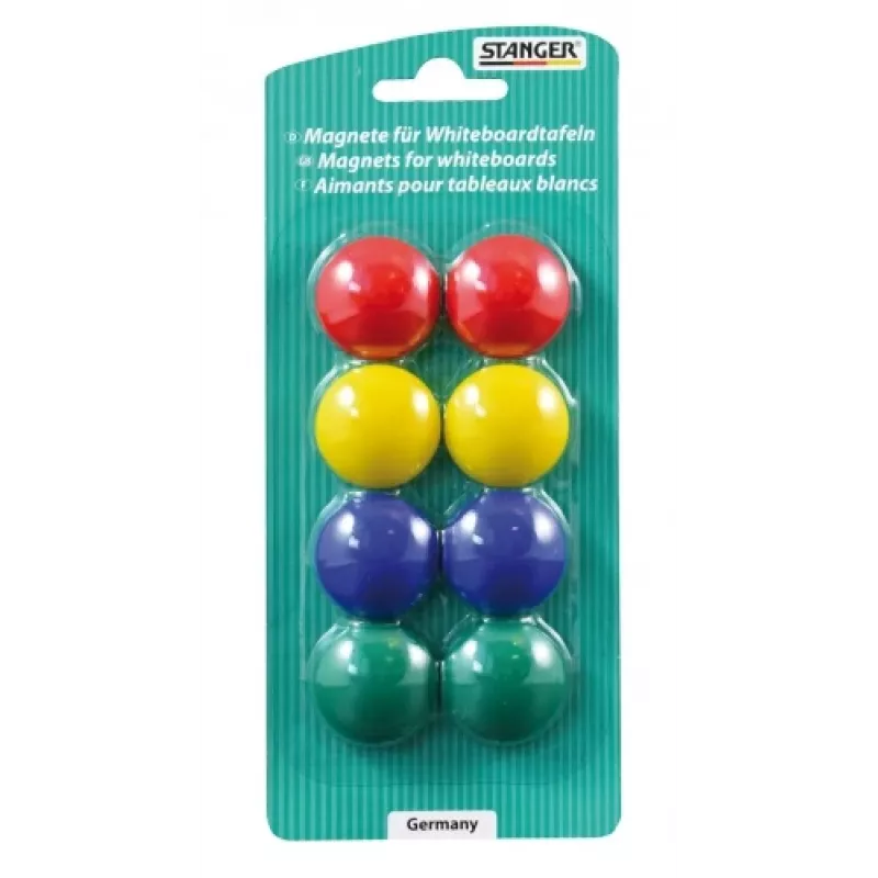 Magnety na bielu tabuľu Stanger model 73002 sada s 8 farbami, balenie 8 ks okrúhle magnety