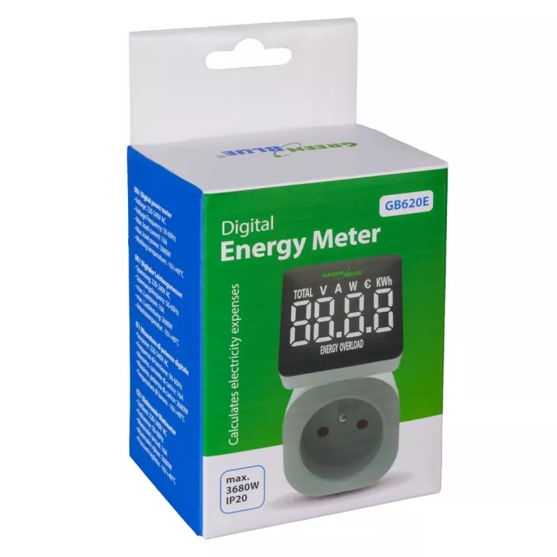 Energetický wattmeter GreenBlue GB620E pre 220-V sieť, max. 16 A, zástrčný merač prúdu/energie