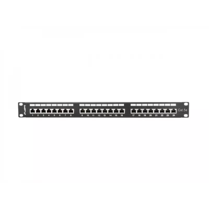 Patch panel 1U LANBERG PPS5-1024-B — 24-portový RJ-45 Cat5, kov, čierny, racková montáž