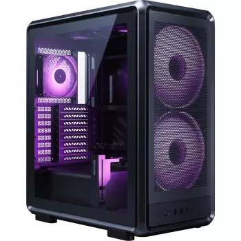 PC skriňa Cooler Master MasterFrame 500 Mesh Midi Tower – čierna s priehľadnou bočnicou, podporuje ATX/EATX, 2x200 mm vpredu, 1x120 mm vzadu