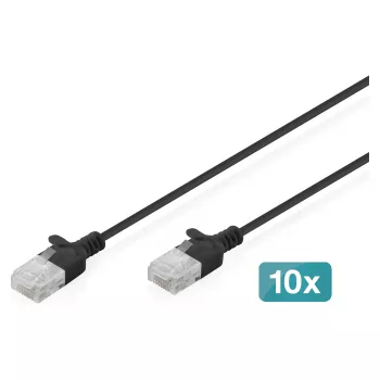 Patch kábel CAT6 U-UTP tenký 2 m čierny, DIGITUS balenie 10 ks