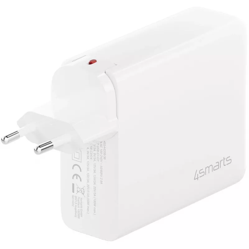 Interiérová rýchlonabíjačka 4smarts 545200 — 200 W, 4× USB-C, 100–240 V, 1,5 m kábel, biela