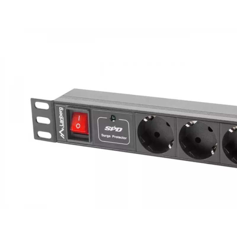 Lanberg | jednotka rozvodu napájania (PDU) 19 inch 1U 10A 2M 7x Schuko zásuvky | PDU-07F-0200-IEC-BK