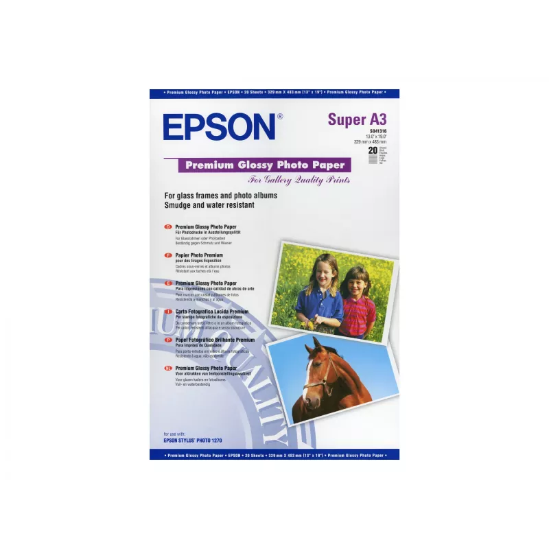 Epson Premium Glossy Photo Paper, DIN A3+, 250g/m², 20 listov