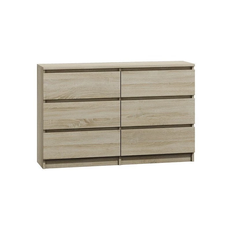 Komoda Top e Shop M6 120 SON 2x3, dub, 6 zásuviek, 1200×300×770 mm