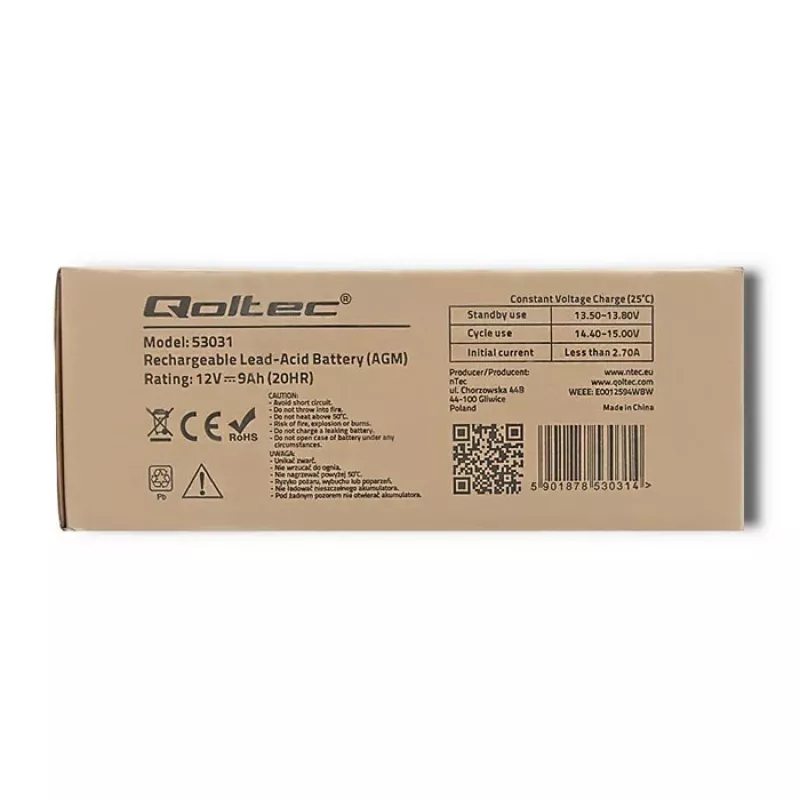 UPS batéria QOLTEC 53031 12V 9Ah zelená, 152×94×65 mm, 2,35 kg