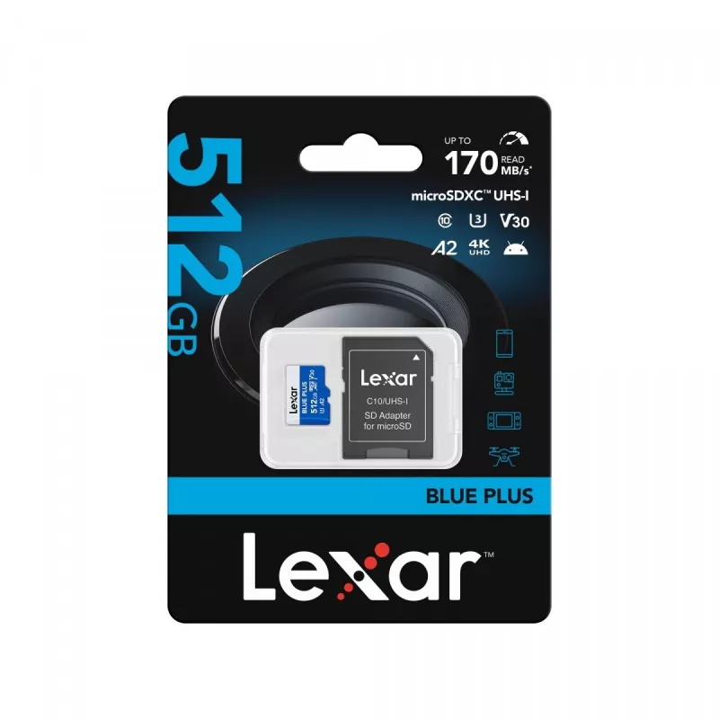 MicroSDXC pamäťová karta Lexar BLUE PLUS 512 GB, UHS‑I, čítanie 170 MB/s, U3/V30