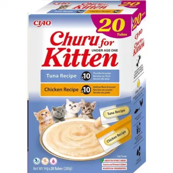 Vlhký snack pre mačky INABA Kitten kura a tuniak 20 x 14 g — pochúťka pre mačiatka