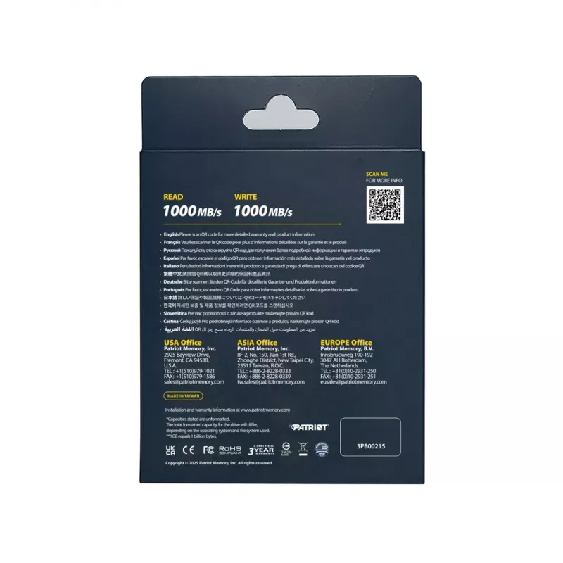 Externý SSD Patriot Transporter Lite PTPL1TBPECB, 1 TB, USB-C 3.2 Gen 2, 1000 MB/s, hliník, čierny