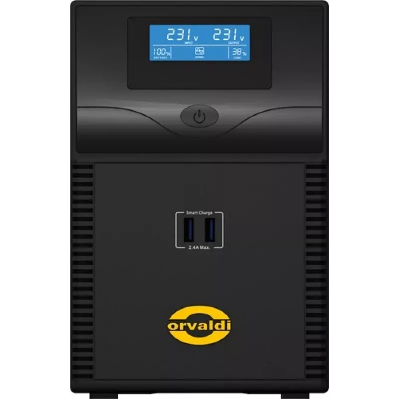Záložný zdroj ORVALDI ID2K0CH Line-Interactive 2 kVA / 1200 W, 24 V, 9 Ah batérie, LCD, USB, kompaktný čierny